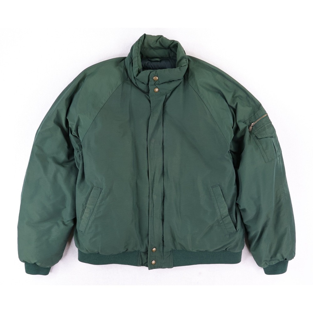 Vintage Eddie Bauer Goose Down Bomber Jacket Mens L Green Insulated Puffer F462